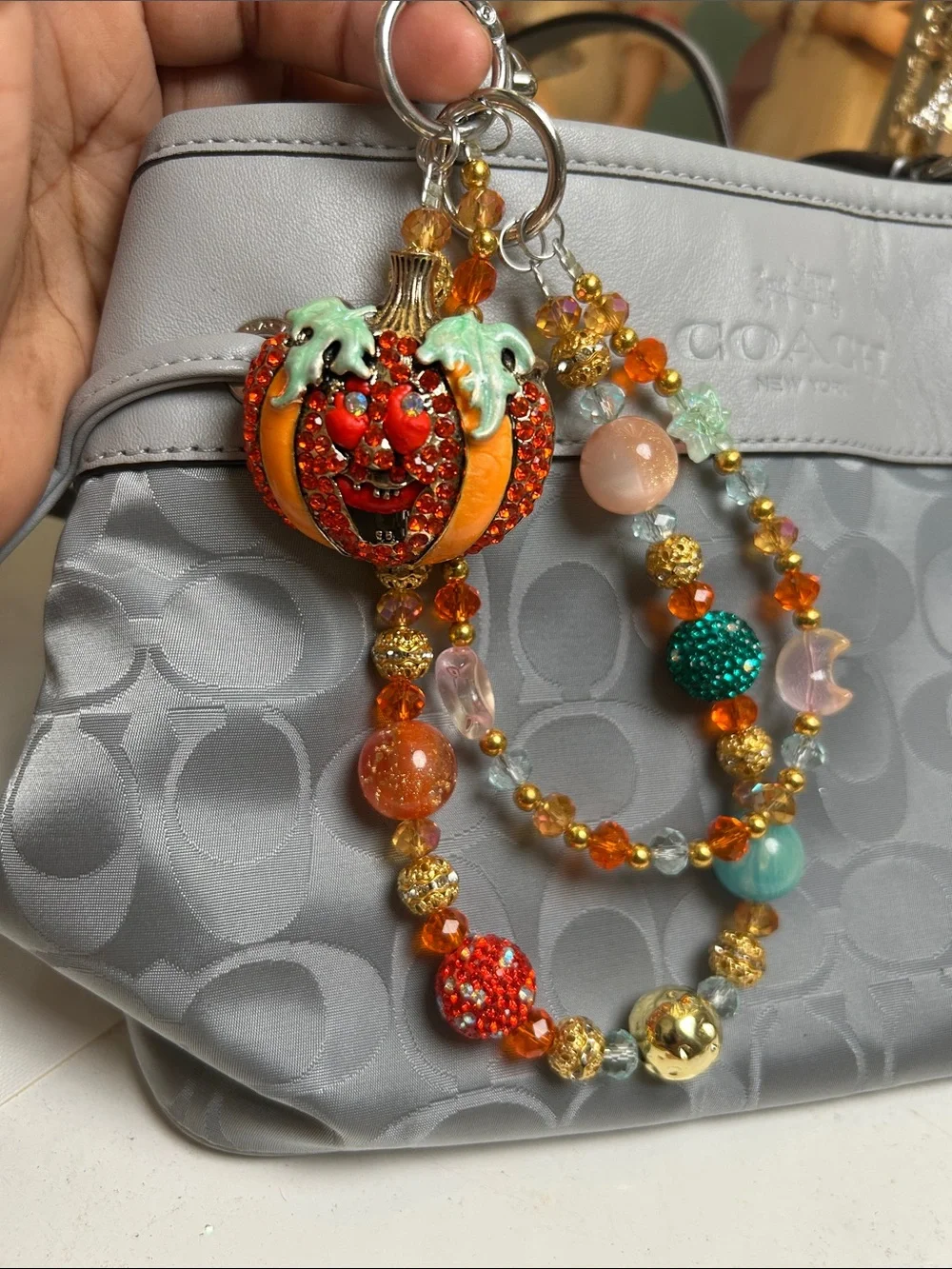 Key chain Orange Pumpkin Beaded Charm